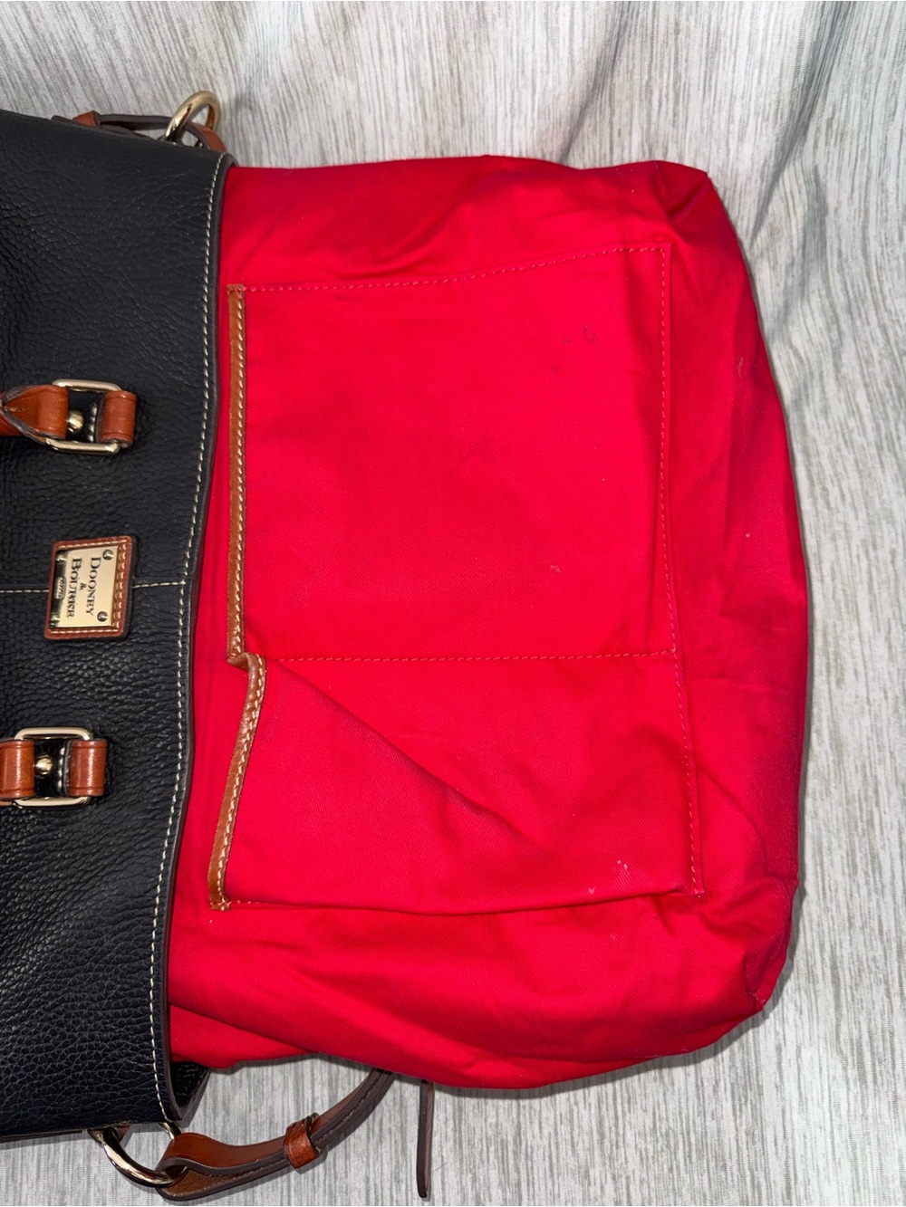 Dooney & Bourke Black Pebbled Leather Tote with Brown Trim and Strap - Picture 8 of 11